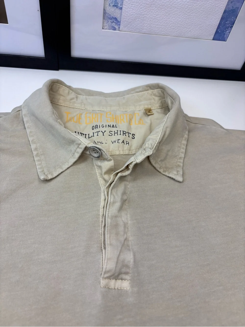 True Grit Original Utility Men’s Light Beige 100% Pique Cotton Polo Shirt VGC  L